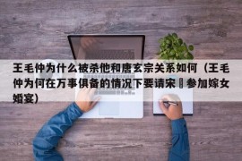 王毛仲为什么被杀他和唐玄宗关系如何（王毛仲为何在万事俱备的情况下要请宋璟参加嫁女婚宴）